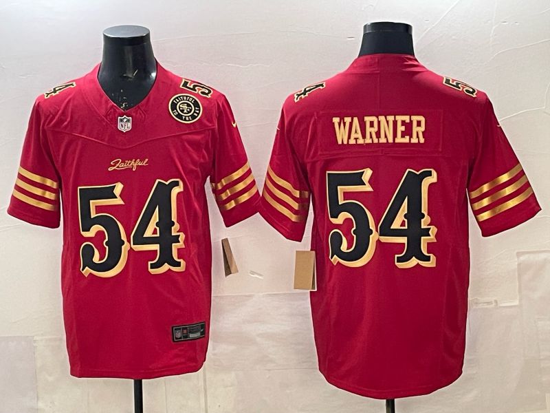 Men 2025 Nike San Francisco 49ers #54 Warner Red gold 5th generation Limited NFL Jersey 0062